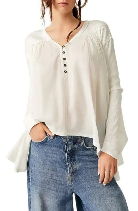 We The Free Tops - We The Free Free People Flowy Lyrical Slouchy Tunic Top Ivory Small